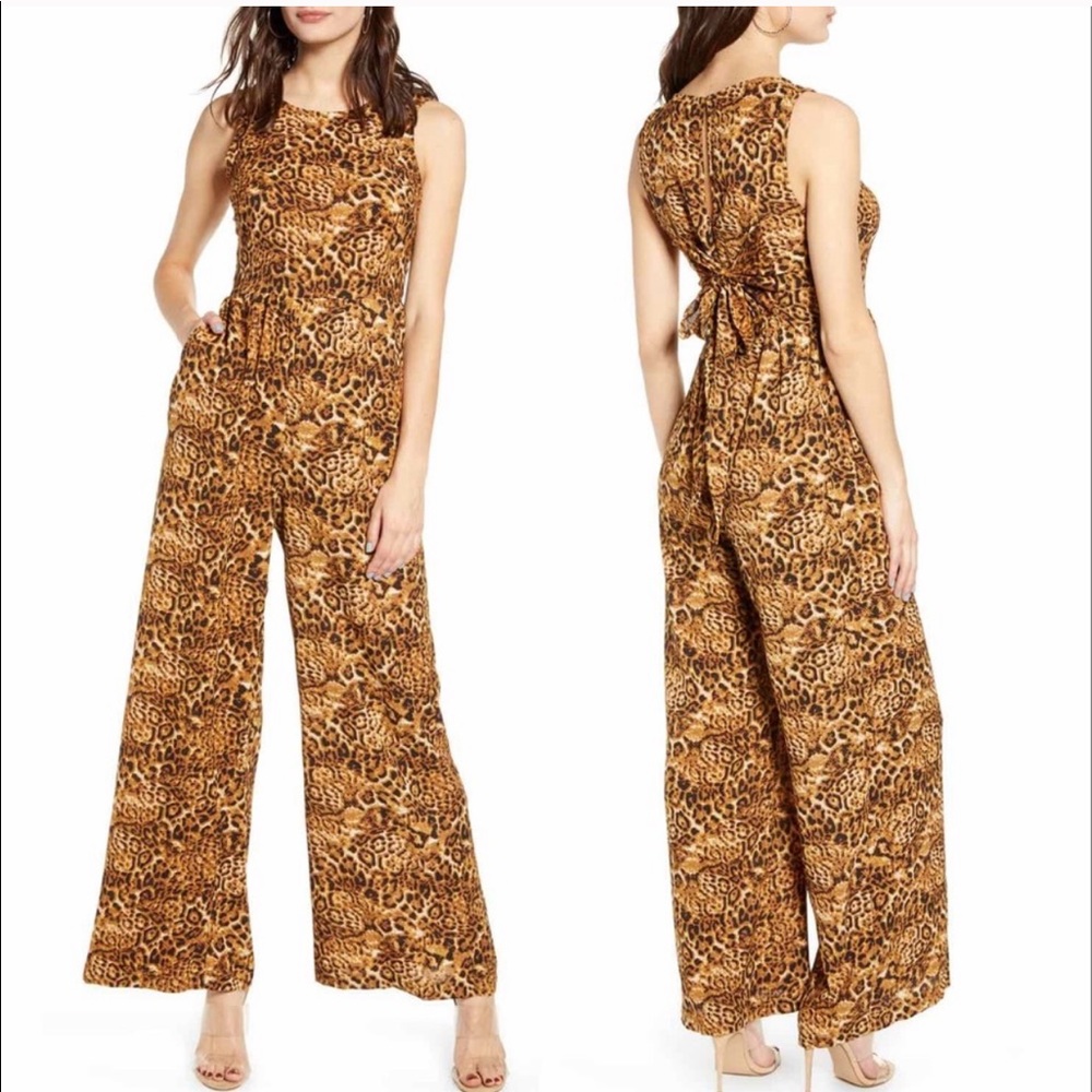 All in Favor Animal Print Wide Leg Jumpsuit